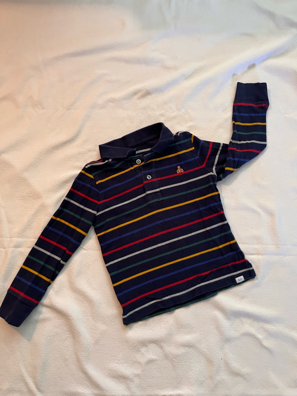 GAP Navy Long-Sleeve Polo with Multicolor Stripes